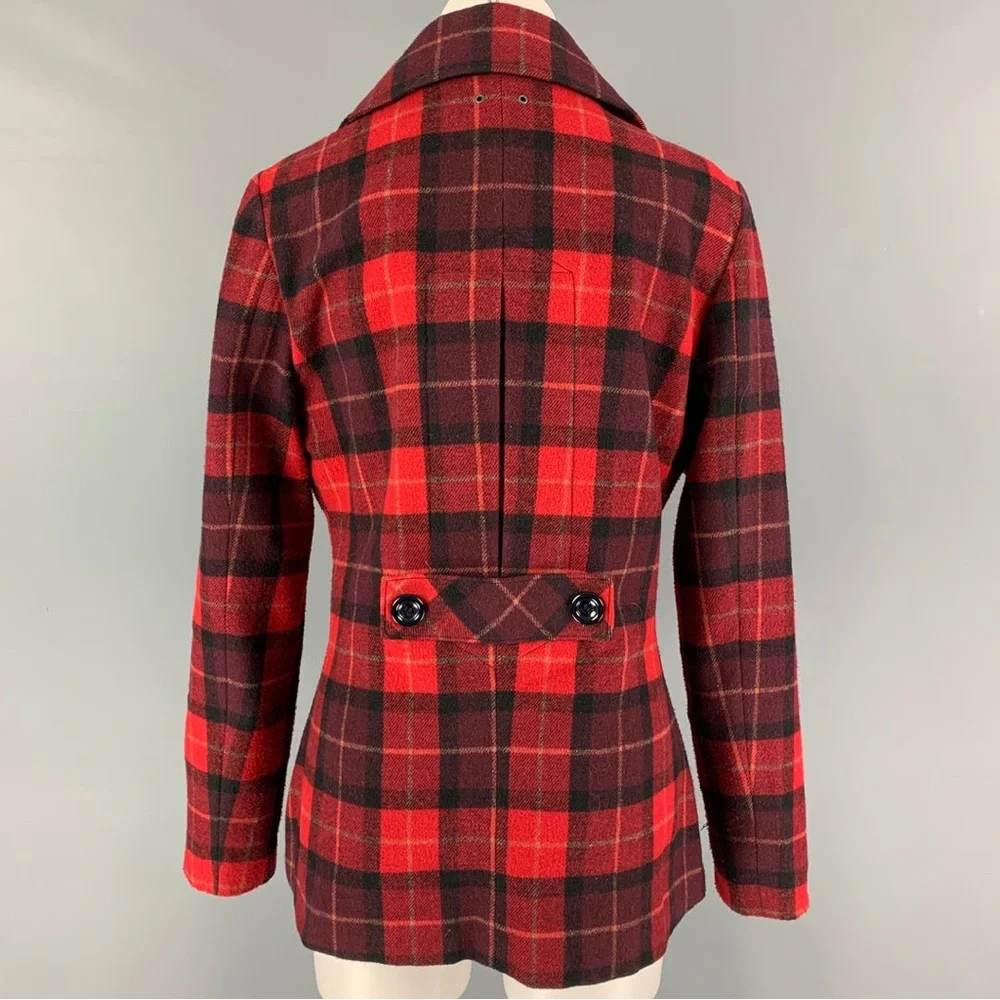 CONVERSE Red Black Plaid Peacoat Jacket XS